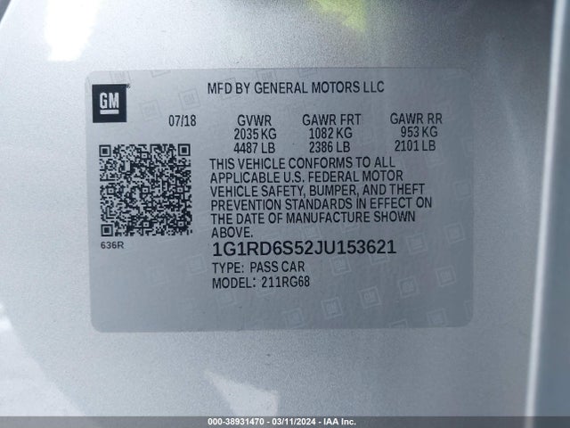 Chevrolet Volt Premier 2018 1G1RD6S52JU153621 Image 9