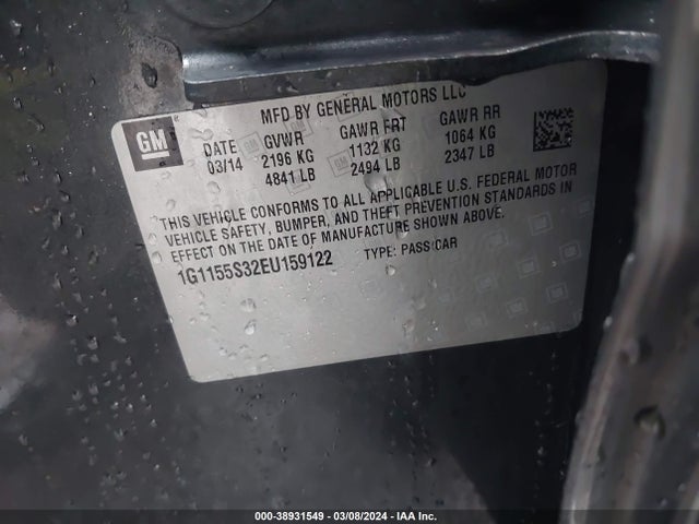 Chevrolet IMPALA 2LZ 2014 1G1155S32EU159122 Image 9