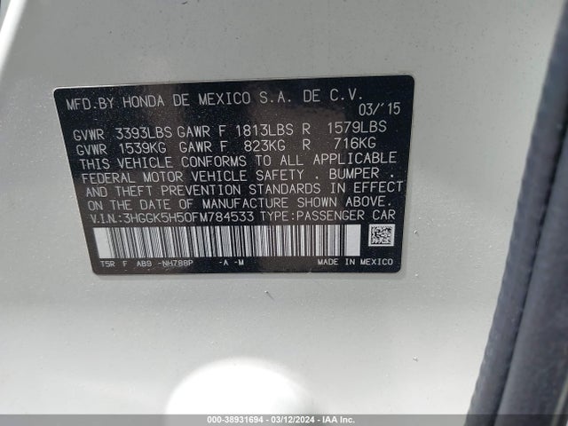 Honda FIT LX 2015 3HGGK5H50FM784533 Image 9