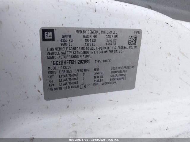 Chevrolet Express 3500 Work Van 2017 1GCZGHFF6H1202084 Image 9