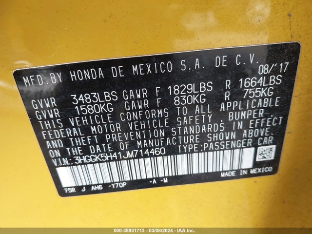 Honda FIT LX 2018 3HGGK5H41JM714460 Image 9