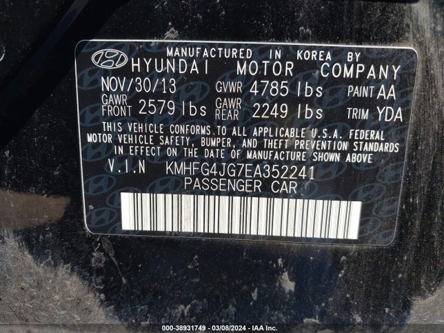 Hyundai Azera 2014 KMHFG4JG7EA352241 Image 9