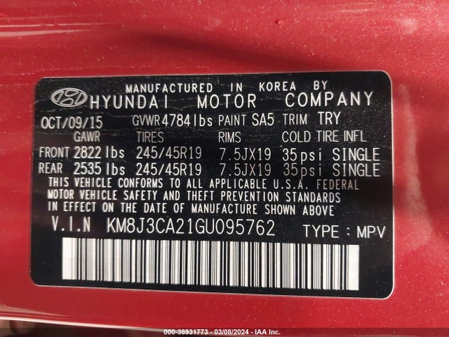 Hyundai Tucson Limited 2016 KM8J3CA21GU095762 Image 9