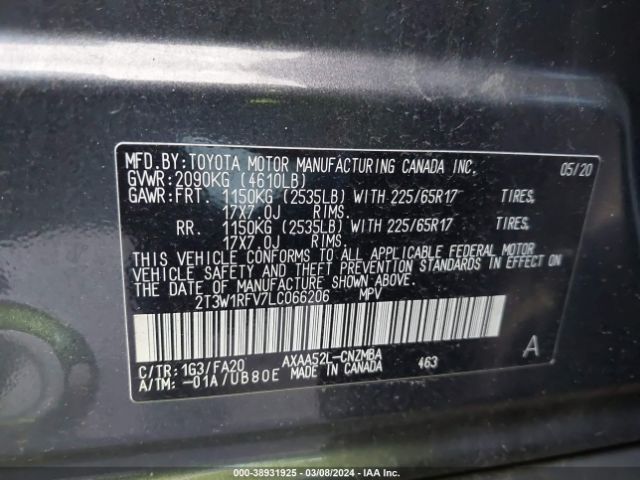 2T3W1RFV7LC066206 Toyota Rav4 Xle