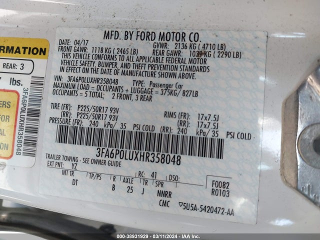 Ford Fusion Hybrid Se 2017 3FA6P0LUXHR358048 Image 9