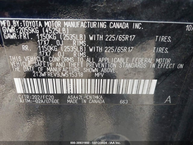 Toyota Rav4 Xle 2018 2T3WFREV9JW515318 Image 9