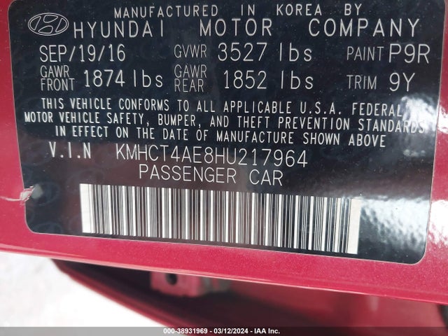 Hyundai ACCENT SE 2017 KMHCT4AE8HU217964 Image 9