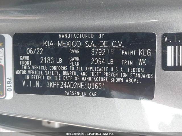 KIA Forte Lxs 2022 3KPF24AD2NE501631 Image 9