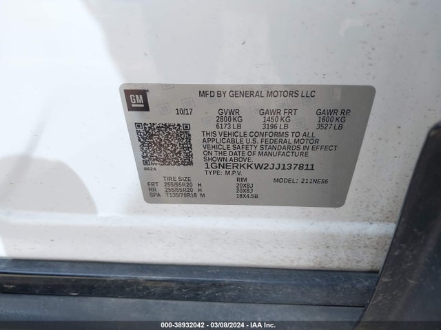 Chevrolet Traverse Premier 2018 1GNERKKW2JJ137811 Image 9
