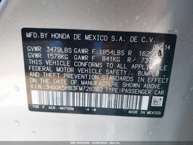 3HGGK5H83FM726362 Honda Fit Ex/ex-l