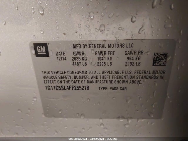 Chevrolet MALIBU 1LT 2015 1G11C5SL4FF255278 Image 9