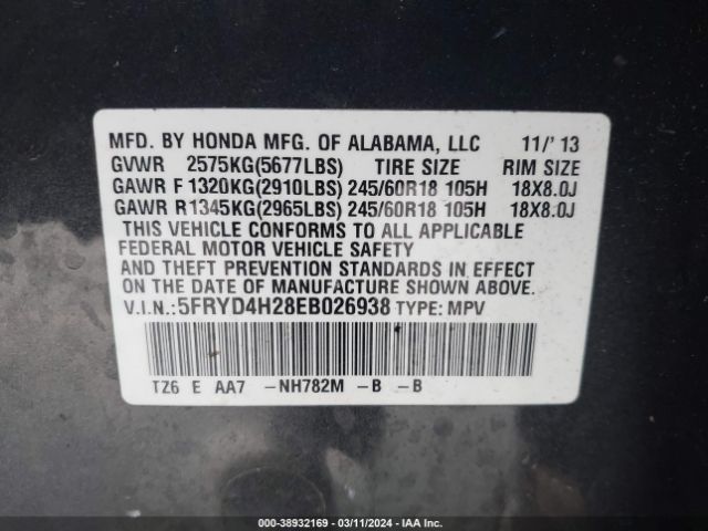 5FRYD4H28EB026938 Acura MDX
