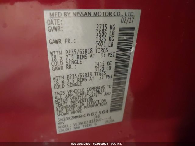 5N1DR2MM6HC667564 Nissan Pathfinder Sv