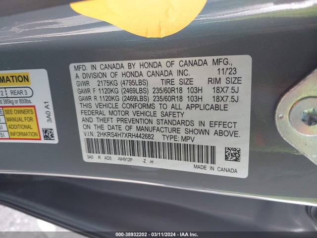 Honda Cr-v Ex-l Awd 2024 2HKRS4H7XRH442682 Image 8