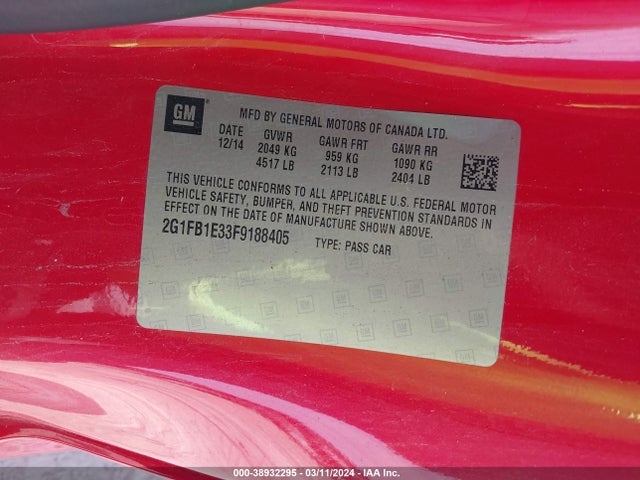 Chevrolet Camaro 2ls 2015 2G1FB1E33F9188405 Image 9