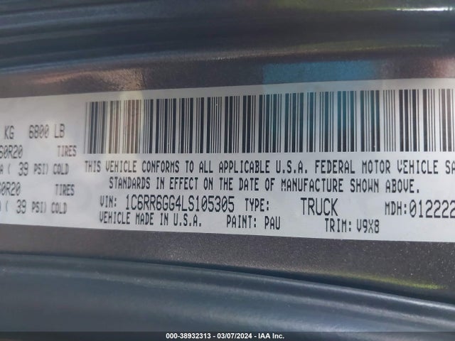 RAM 1500 Classic Warlock Quad Cab 4x2 6'4 Box 2020 1C6RR6GG4LS105305 Image 9