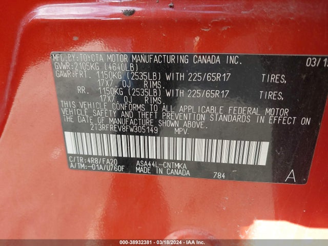 Toyota Rav4 Xle 2015 2T3RFREV8FW305149 Image 9
