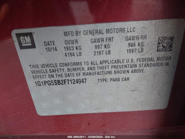 Chevrolet CRUZE LTZ 2015 1G1PG5SB2F7124947 Image 9