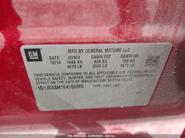 Chevrolet Sonic Lt Auto 2015 1G1JC6SH1F4156365 Image 9
