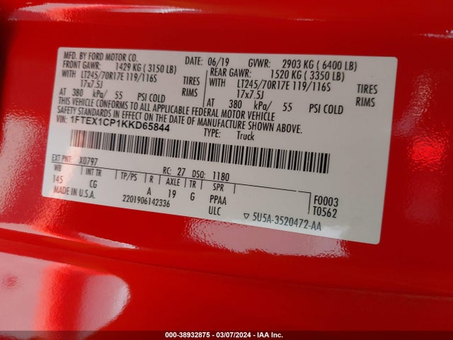 Ford F-150 Xl 2019 1FTEX1CP1KKD65844 Image 9