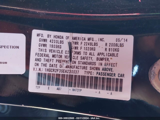 Honda ACCORD LX 2014 1HGCR2F35EA230037 Image 9
