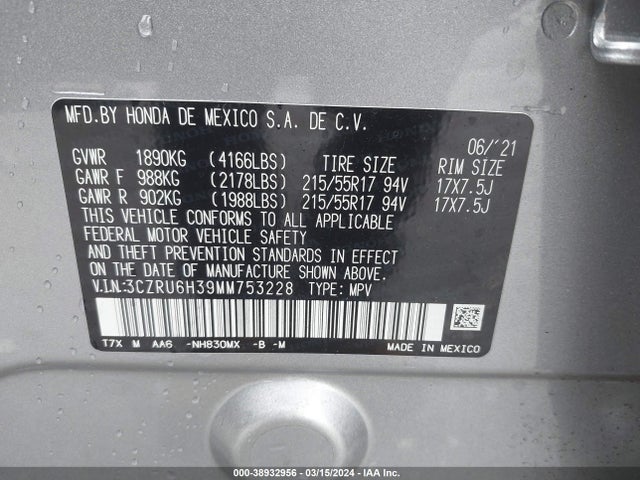 Honda Hr-v Awd Lx 2021 3CZRU6H39MM753228 Image 9