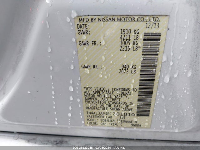 Nissan Altima 2.5 S 2014 1N4AL3AP3EC201010 Image 9