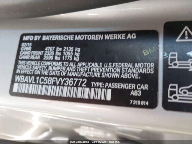 WBAVL1C58FVY36772 BMW X1 Xdrive28i