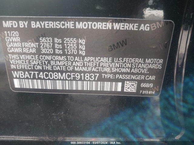 WBA7T4C08MCF91837 BMW 740i Xdrive
