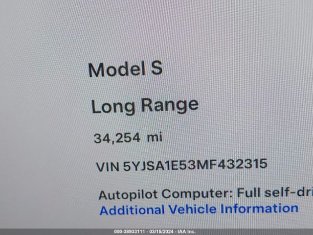 5YJSA1E53MF432315 Tesla Model S Long Range Dual Motor All-wheel Drive