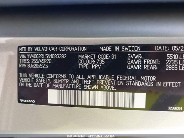 YV4062RL5N1083382 Volvo Xc60 B6 Inscription
