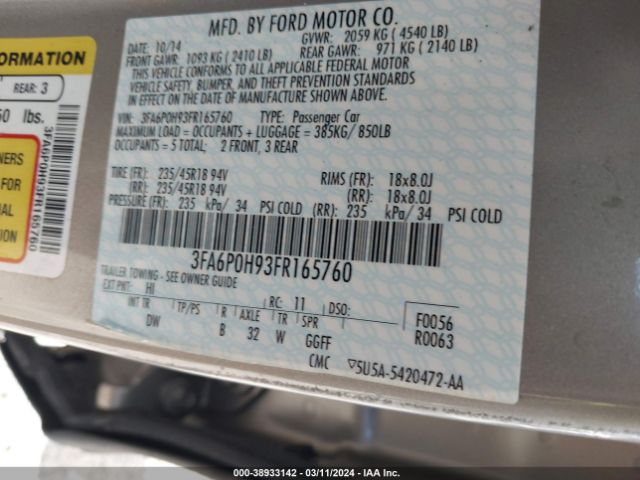 3FA6P0H93FR165760 Ford FUSION SE
