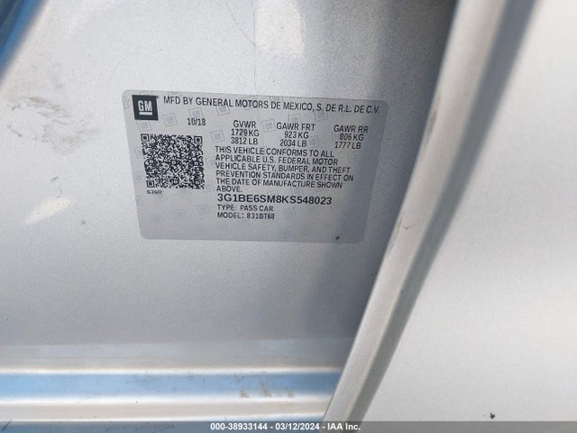 Chevrolet CRUZE LT 2019 3G1BE6SM8KS548023 Image 9