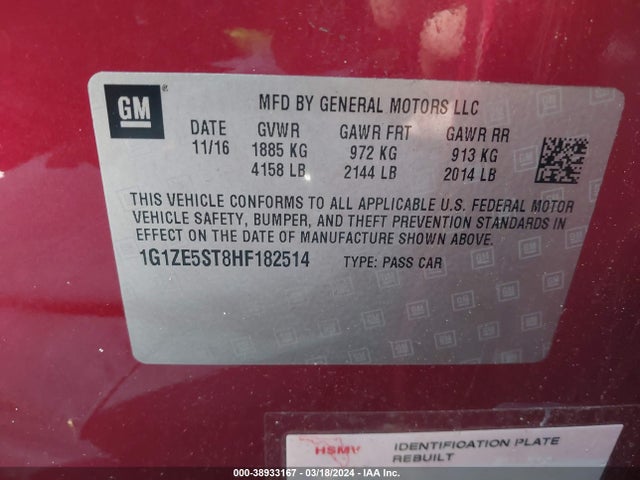 Chevrolet MALIBU 1LT 2017 1G1ZE5ST8HF182514 Image 9