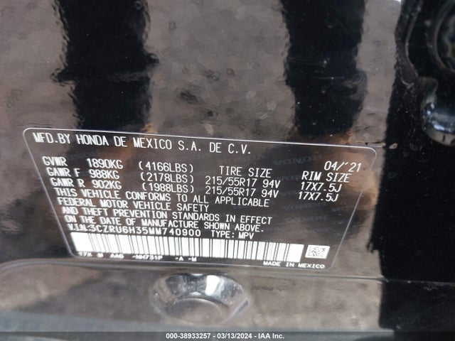 Honda Hr-v Awd Lx 2021 3CZRU6H35MM740900 Image 9