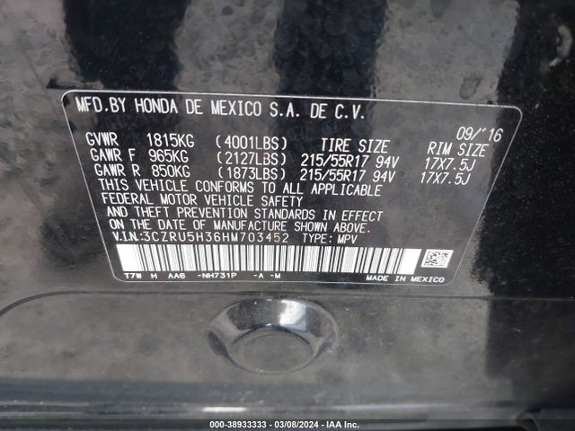 Honda HR-V LX 2017 3CZRU5H36HM703452 Image 9