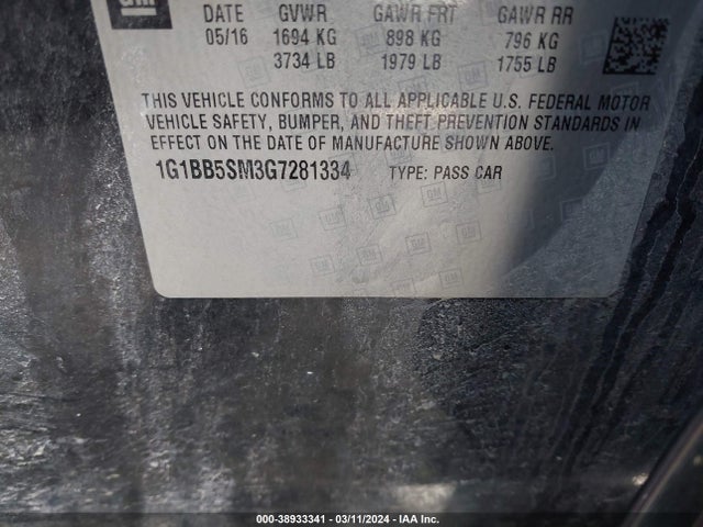 Chevrolet Cruze Ls Manual 2016 1G1BB5SM3G7281334 Image 9