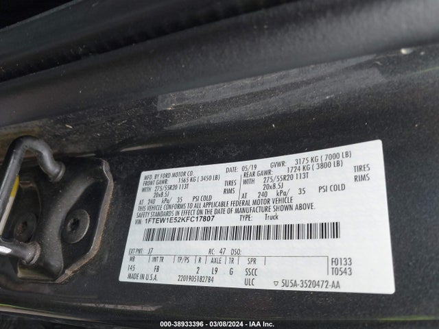 Ford F-150 Xlt 2019 1FTEW1E52KFC17807 Image 9