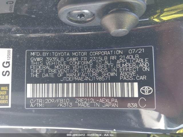 Toyota COROLLA LE 2022 JTDEPMAE4NJ198571 Image 9
