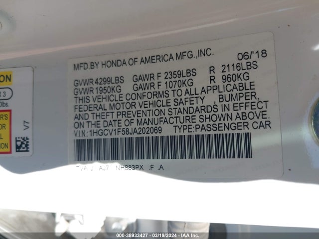 Honda Accord Ex-l 2018 1HGCV1F58JA202069 Image 9