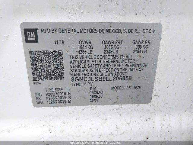 Chevrolet Trax Fwd Lt 2020 3GNCJLSB9LL206958 Image 9