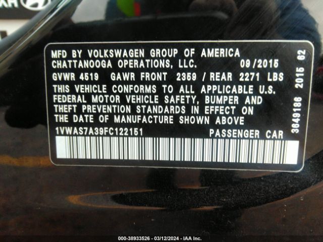 1VWAS7A39FC122151 Volkswagen Passat 1.8t Limited Edition