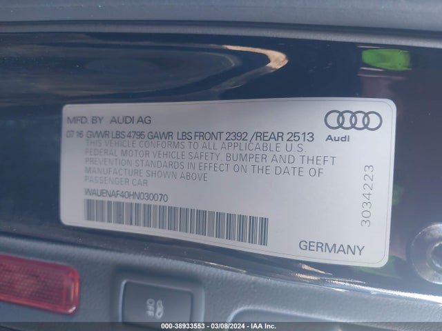 Audi A4 2.0t Premium 2017 WAUENAF40HN030070 Image 9
