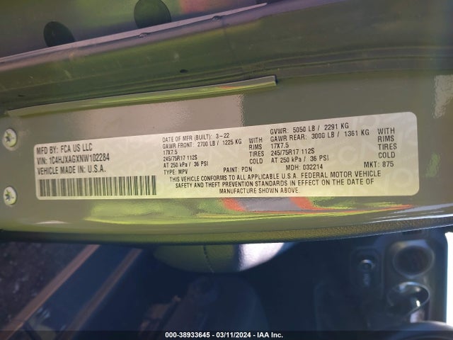 1C4HJXAGXNW102284 Jeep Wrangler Sport 4x4