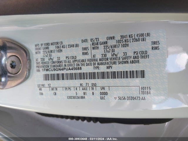 Ford Escape Active 2023 1FMCU9GN4PUA45688 Image 9