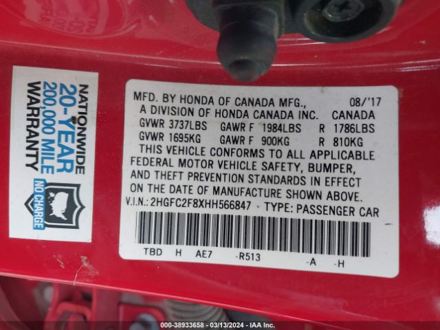 2HGFC2F8XHH566847 Honda CIVIC EX