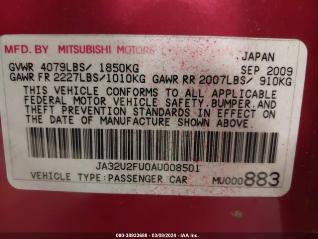 2010 MITSUBISHI LANCER JA32U2FU0AU008501 Photo 8