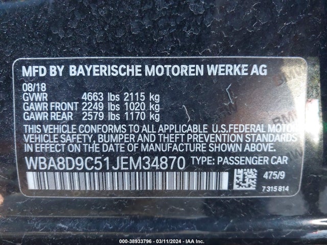 BMW 330i Xdrive 2018 WBA8D9C51JEM34870 Image 9
