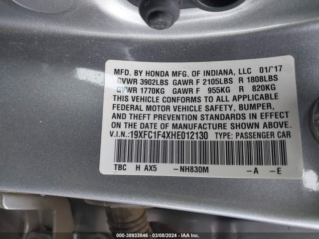 Honda Civic Ex-t 2017 19XFC1F4XHE012130 Image 9