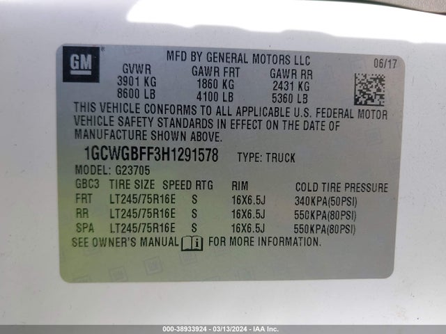 Chevrolet Express 2500 Work Van 2017 1GCWGBFF3H1291578 Image 9